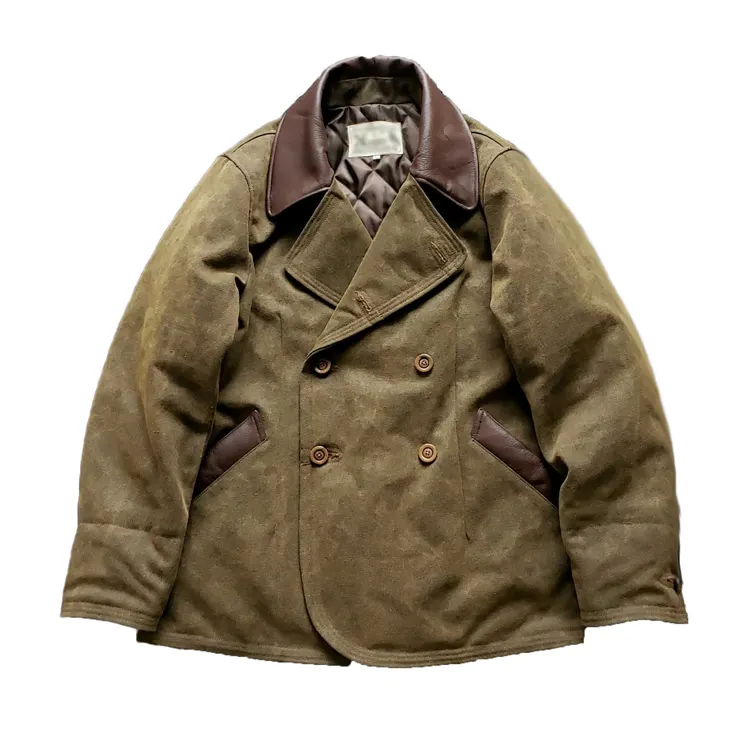 Hot sale Japan style khaki canvas winter coat leather collar quilted jacket