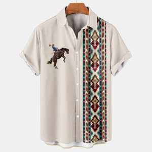 Summer Shirt Male <strong>Clothes</strong> Casual Simple Short Sleeve T Shirt <strong>Cowboy</strong> Lapel Button Blouse Streetwear Print Vintage Knitted for Men - Product Image 2