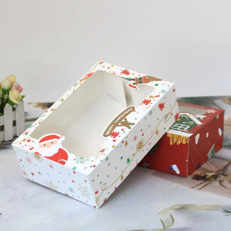 Hadiah natal kualitas tinggi hadiah permen coklat Santa Claus kotak sereal kertas Kraft transparan makanan 30 kotak kue kotak Cupcake