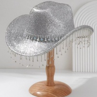 Chapeaux de cowboy en gros avec paillettes argentées, franges en strass de cristal pour enterrement de vie de jeune fille, douche nuptiale, fête de mariage pour femmes