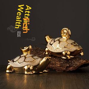 Креативные позолоченные керамические фигурки денежной черепахи для дома, настольные украшения, маленькие поделки, декор для ТВ-тумбы, фэн-шуй - Product Image 2