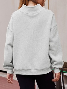 Sweat-shirt oversize à col montant pour femme, grande taille, gris chiné uni, haut à manches longues - Product Image 3