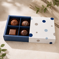 Boîte à tiroirs à pois de luxe, 4 compartiments, en carton rigide bleu, pour chocolats, bonbons, emballage alimentaire, boîte cadeau à ouverture coulissante