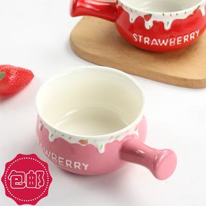 Free shipping ceramic <b>mini</b> pot with handle, heat resistant, <b>microwaveable</b>, suitable for breakfast, cute style, small soup bowl, - Product Image 1
