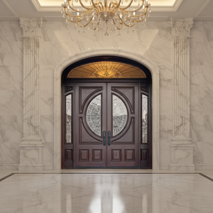 Entrée principale extérieure en bois massif moderne, imperméable, insonorisée, design arqué, entrée double arche extérieure personnalisée - Product Image 5