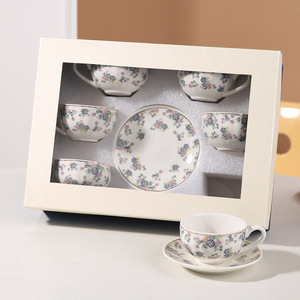 New Product 90ML Porcelain Tea <b>Cup</b> <b>Set</b> of 6 Ceramic <b>Cups</b> and Saucers <b>Set</b> Floral Coffee <b>Cup</b> <b>Set</b> - Product Image 2