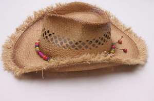 Sombrero de Vaquera de Rafia Vintage de Verano para Niña con Borde Deshilachado - Product Image 3