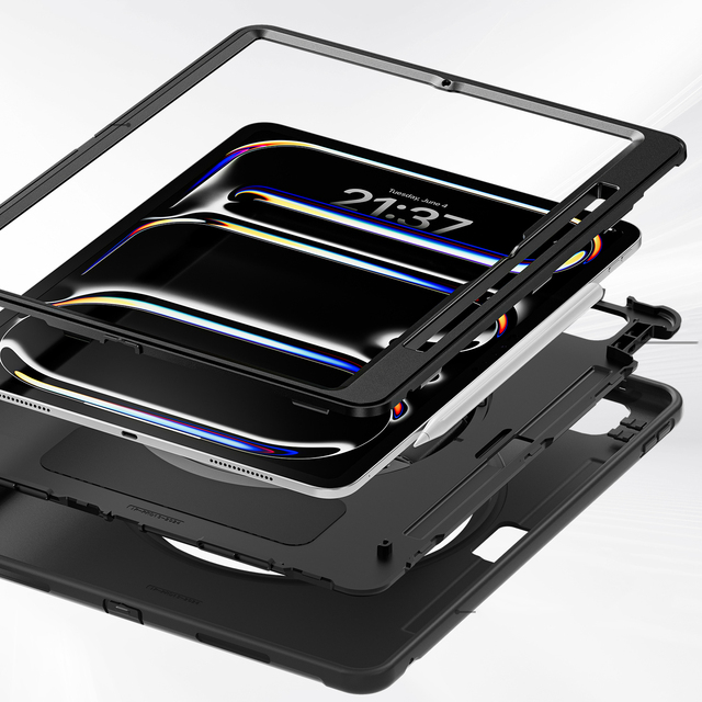 Shockproof Heavy Duty Ruggedized Case for ipad Pro 13 M4 2024 Universal Case 360 Rotating Handheld Stand