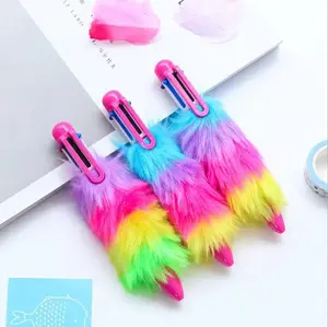 6-in-1 Multicolor Fluffy Retractable Ballpoint Pen 6 Colors Rainbow Plush 0.5 mm Pens for Students Teachers Office School