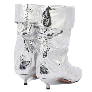 Botines de tacón bajo con pliegues y estampado de leopardo para mujer, estilo retro, botines cortos de tacón de aguja. - Product Image 6