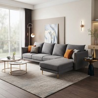 Ensemble de canapés sectionnels en velours de luxe moderne pour salon, design en forme de L, ensemble de canapés 5 places avec chaise longue inclinable et pieds dorés