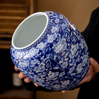 Pot à thé en céramique bleu et blanc de Jingdezhen, style chinois, hermétique, pour le stockage du thé Puer, anti-humidité