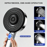 Pommeau de Douche Portable à Injection d'Air Haute Pression Filtrée, Chromé, 3 Modes, Bouton Unique, Auto-Nettoyant pour Salle de Bain, Maison, Hôtel