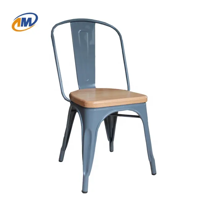 Матовый винтажный промышленный Деревенский металлический стул Tolix с деревянным сиденьем для ресторана