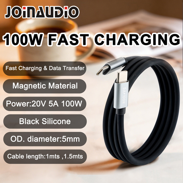 OEM 100W 5A Magnetic Tangle-Free Self-Winding USB C to USB C Cable Type-c Fast Charging Data Cord for Laptop Phone Accessories