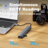 USB C Hub dengan 4K 60Hz HDTV 1Gbps Ethernet 100W Power Delivery slot kartu SD/TF USB 3.0 5Gpbs port Data untuk MacBook