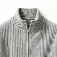 Cardigan Homme Personnalisé Anti-Plis Anti-Rétrécissement Respirant en Polaire Tricoté Laine/Cachemire Slim Chaud Col Roulé Zippé