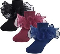 Vente en gros de chaussettes à volants pour filles avec fleurs en coton tricoté et moelleux en dentelle à volants Sweet Princess Toddlers Chaussettes en dentelle pour bébés