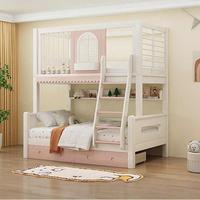 JS Multifonctionnel Confortable Simple Lit Superposé Supérieur Arbre Maison Toboggan Bois Massif pour Enfants Chambre Salon Princesse Hôtel