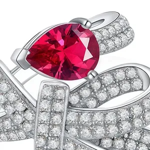 Mustan Nhà Máy Đồ Trang Sức 1CT Giọt Nước Ruby Phòng Thí Nghiệm Grown Đá Quý Kim Cương Nhẫn Phụ Nữ Có Thể Điều Chỉnh Mở 925 Sterling Silver Nhẫn Bạc - Product Image 2