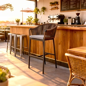 Nordic Stackable Aluminum Rope Woven <b>Stool</b> Lightweight Water Resistant Modern Design <b>for</b> Commercial Use Cafes Bars <b>Gardens</b> - Product Image 5