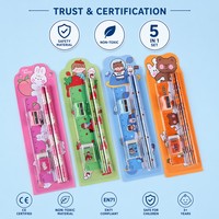 Ensemble de papeterie mignon de dessins animés 5-en-1, kit d'écriture pour enfants, crayon, règle, gomme, taille-crayon Kawaii pour la rentrée scolaire, vente en gros