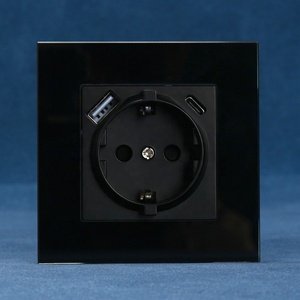 Лидер продаж, немецкая розетка с двойными USB-портами для зарядки типа A + C, Высококачественная разноцветная стеклянная панель, настенная розетка - Product Image 1