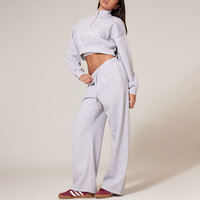 Ensemble 2 pièces avec logo personnalisé, sweat-shirt court à demi-glissière, ensemble deux pièces de pantalons de survêtement en coton pour femmes