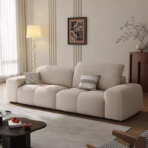 Retro French Cream Mid Century Fabric <b>Sofa</b> Adjustable Backrest Corner Straight Row <b>Sofa</b> For <b>Small</b> Living Room - Product Image 1