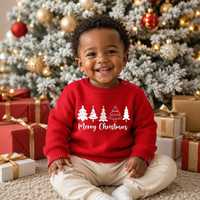 Pull en tricot côtelé pour enfants, col rond, manches longues, thème sapin de Noël, personnalisable OEM/ODM, 49% viscose, pour les fêtes d'hiver