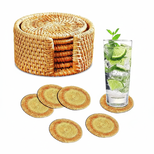 Meilleure qualité fait à la main régulier rotin Design thé tasse tapis tampons nouvelle version sous-verres ensemble avec support vaisselle vaisselle en gros - Product Image 1