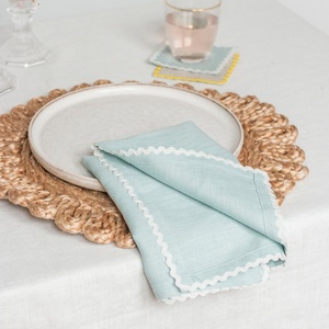 Scalloped Trim <b>Linen</b> <b>Cloth</b> Napkins French Organic Flax <b>Linen</b> Custom Label Dining <b>Table</b> Placemat <b>Linen</b> Cotton Napkin for Wedding - Product Image 4