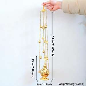 Incensario Colgante Ortodoxo Oriental HT, Incensario de Aleación de Zinc Dorado con Cadena y Campanas con Cruz Ortodoxa - Product Image 2