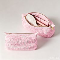 Sac de rangement pour peignes à cheveux personnalisés, essentiels de beauté pour les voyages, pochette en crochet pour soins de la peau, pochette tissée beige naturel doux, organiseur