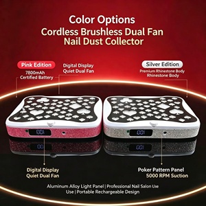 Colector de Polvo para Uñas Inalámbrico sin Escobillas con Doble Ventilador, Edición Rosa Plateada, Batería de 7800mAh, Pantalla Digital, Panel con Diseño de Póker - Product Image 1