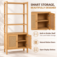 Tour de rangement en bambou naturel avec portes en rotin tressé, armoire ouverte en MDF, organisateur fin pour salle de bain et couloir