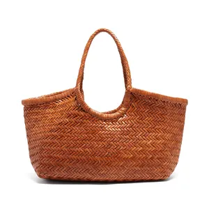 Luxe Gevlochten Lederen Schoudertassen Meisjes Grote Capaciteit Handtas Vrouwen Handgemaakte Koeienhuid Lederen Weave Tote Bag