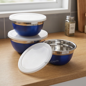 Tazón Mezclador Alemán de Acero Inoxidable Pulido con Tapa y Base de Silicona, Duradero, Ecológico, Clásico para Preparación de Alimentos en la Cocina - Product Image 3