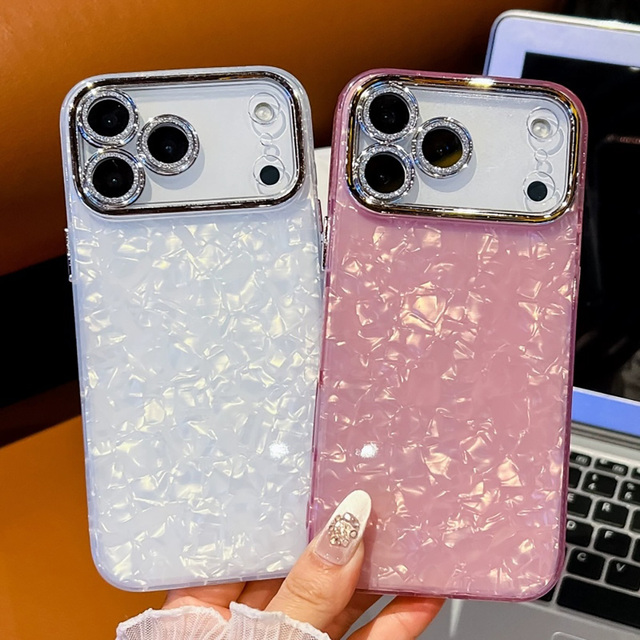 TPU Pearl Shell Texture Holographic Glitter Case Full Camera Protection Shockproof 360 Protection for Samsung iPhone