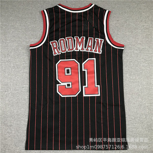 เสื้อบาสเก็ตบอลร็อดแมน 91 สีดำลายแดงผู้ชายผู้หญิงชุดกีฬา - Product Image 1