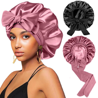 Bonnet en satin en gros pour femmes, bonnet de nuit en soie, grand bonnet de sommeil en satin avec bande élastique pour cheveux bouclés, bonnet de douche
