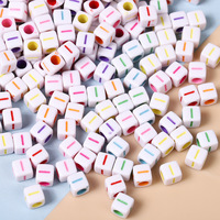 Perles en acrylique multicolores à coupe Asscher 6x6mm, lettres uniques, pour accessoires de bijoux DIY, en vrac, faites à la main, tressées, pour l'exportation