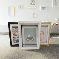 Boîte de rangement artistique minimaliste en bois massif pour enfants, murale, pour décorations de chambre d'enfant, support de dessin et cadre photo pour enfants