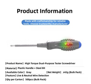 Tournevis testeur de tension industriel haute luminosité à double interrupteur en plastique pour électriciens professionnels - Détection de circuit ouvert - Product Image 6
