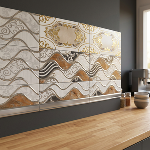 Lujosas baldosas decorativas de cerámica esmaltada dorada y plateada de 30x60cm, de tercera cocción, calidad de exportación para decoración del hogar. - Product Image 4