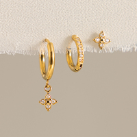 Ensemble de 3 boucles d'oreilles en zircone blanche J&D Jewelry Sweet, trèfle, acier inoxydable plaqué or 18 carats, bijoux imperméables pour femmes