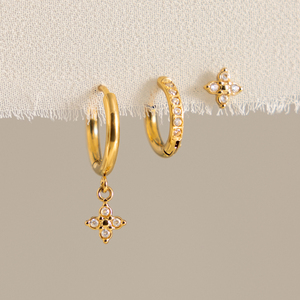 Juego de 3 Aretes de Trébol con Circonita Blanca de J&D Jewelry, Acero Inoxidable con Baño de Oro de 18K, Joyería Impermeable para Mujer - Product Image 6