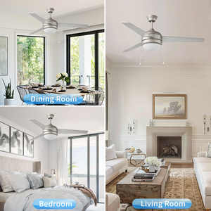 Quạt trần Điện bạc trong nhà 52 inch với 3 lưỡi gỗ động cơ AC tiếng ồn thấp & làm mát không khí điều khiển cơ khí & ánh sáng - Product Image 4
