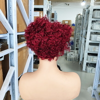 Promotion Perruques Courtes Pixie 99J 13x4x1 T Part Lace Frontal Cheveux Bouclés Colorés 100% Humains Livraison Rapide