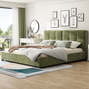 King Size Adjustable Velvet Bed <b>Frames</b> Modern Upholstered Platform Bed with Curved Tufted Headboard and Soft Square Corners - Product Image 5